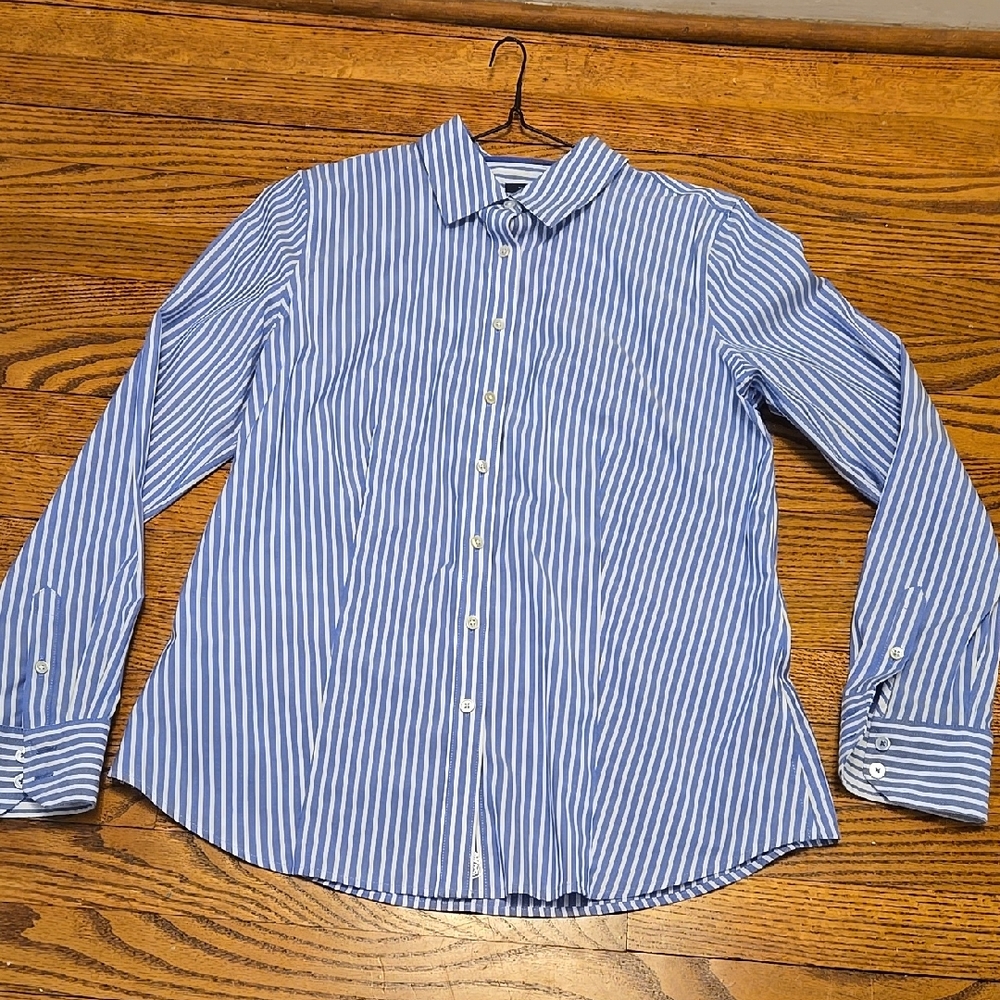 Talbots Blue Striped Button Down Collar Shirt No Iron